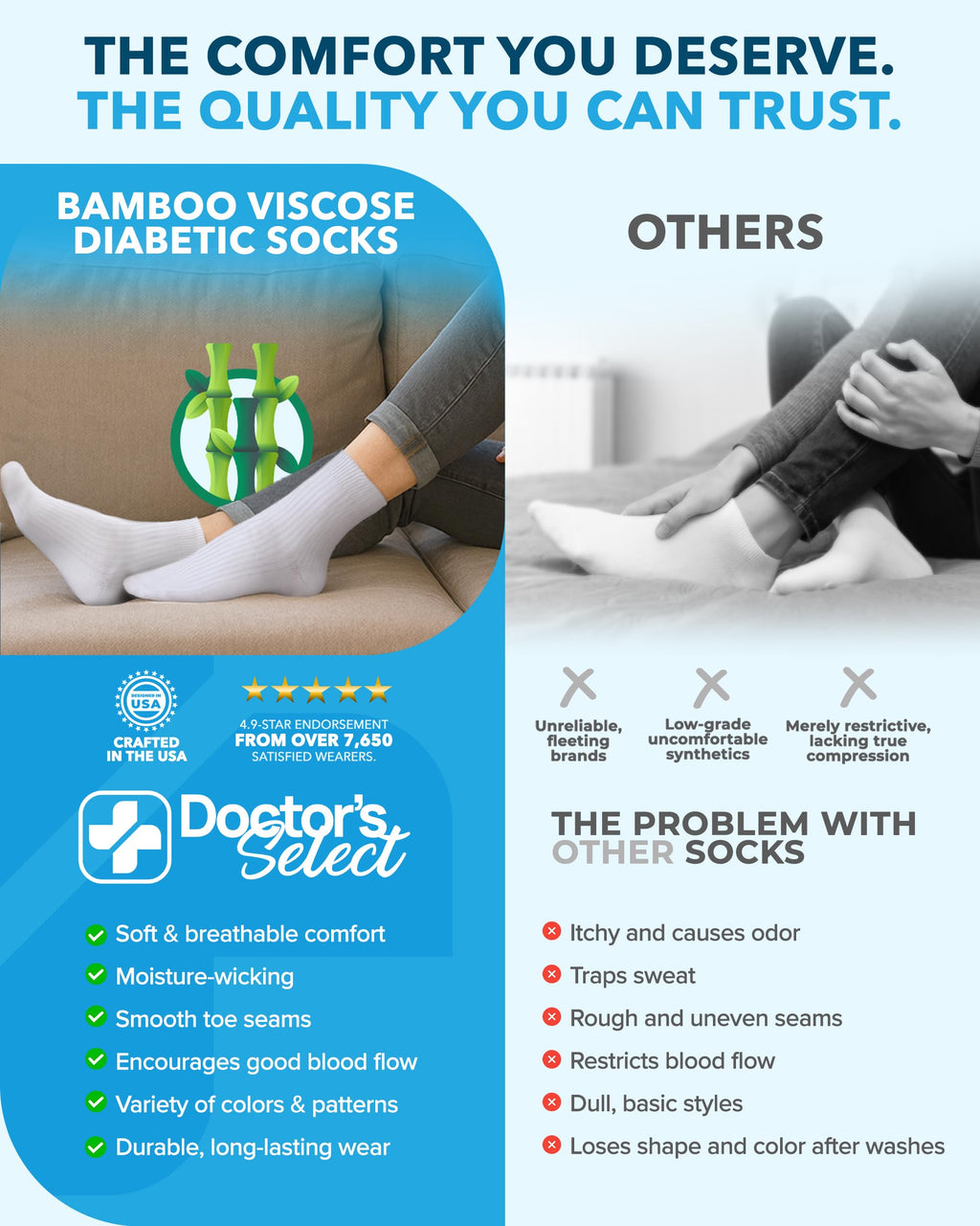 Bamboo Viscose Diabetic Socks 6 Pairs U734358