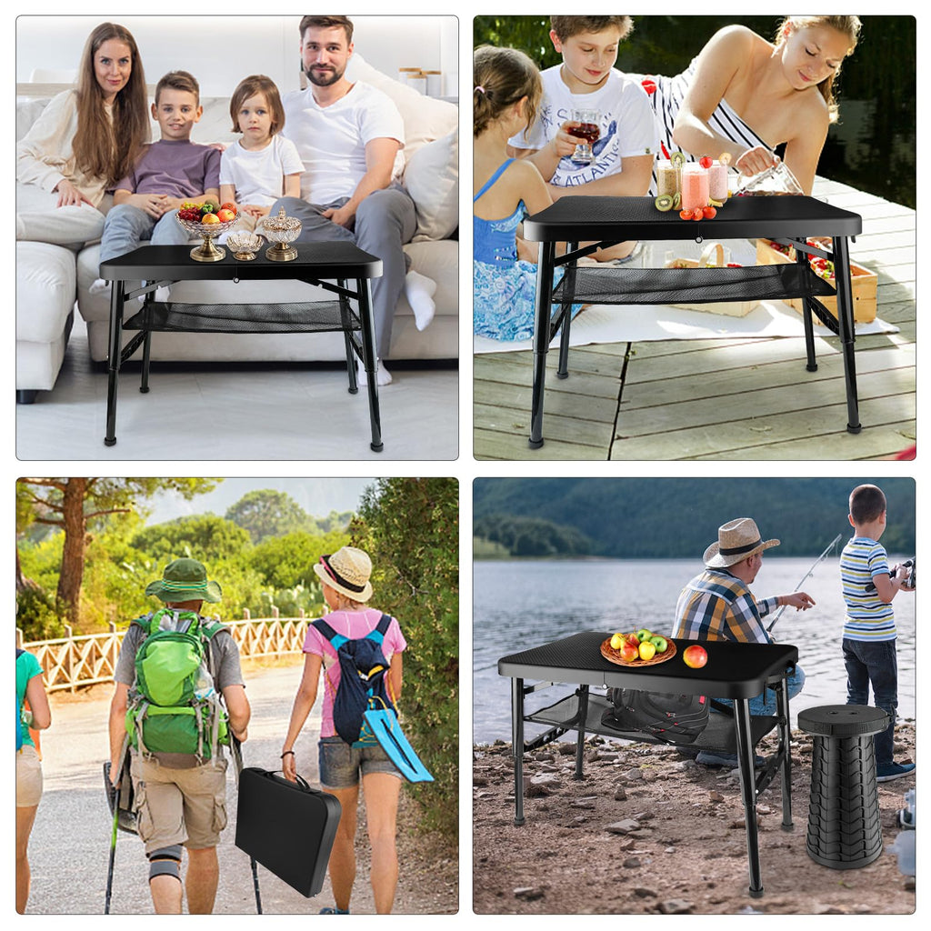 Black 4 Foot Folding Table and Stool Z49771