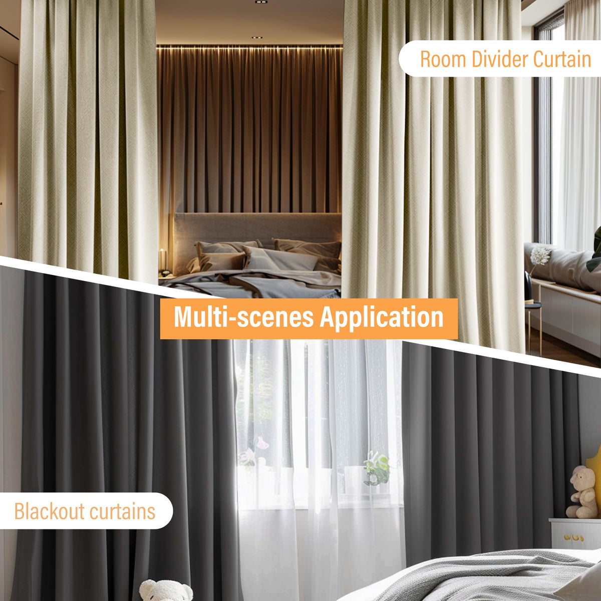 Blackout Room Divider Curtains with Ceiling Tracks Set S71753