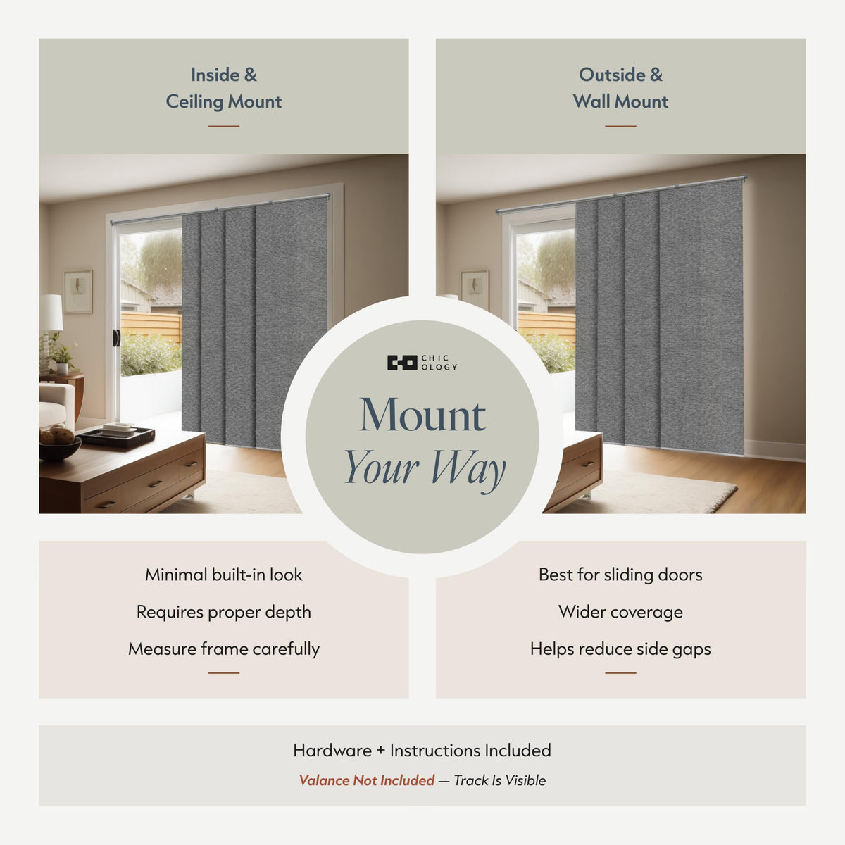Grey Cordless Sliding Door Panel Track Blinds J474