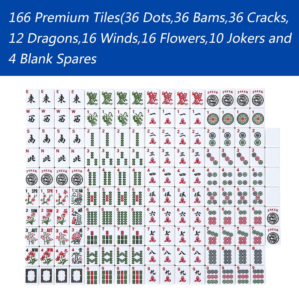 American Mahjong Tile Set with 166 Tiles, 4 Racks & Travel Bag G26292