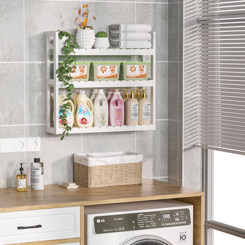 White 3 Tier Bamboo Bathroom Shelves X484120