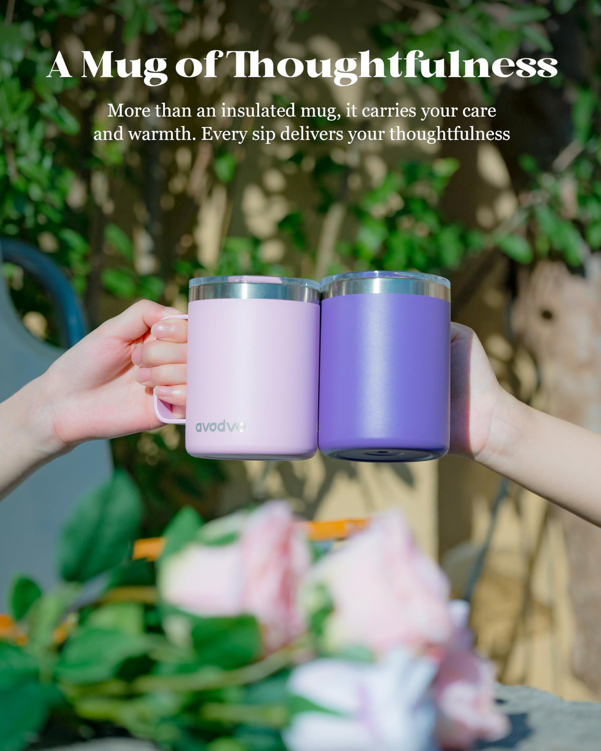 12oz Insulated Stainless Steel Coffee Mug with Lid Set of 2 V754