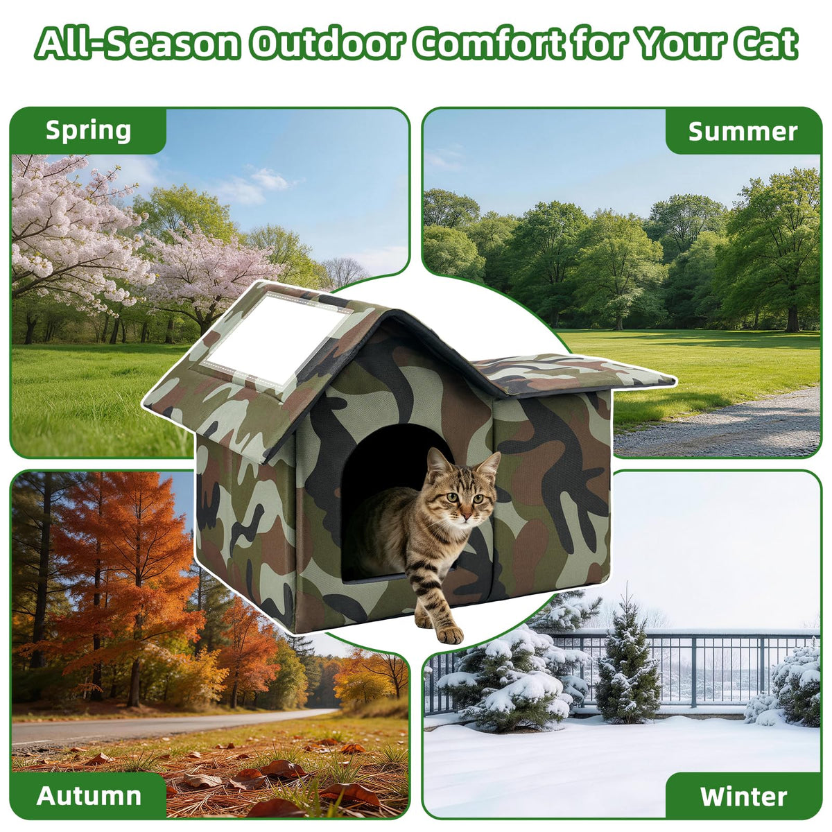 Large Weatherproof Outdoor Cat House with Door and Soft Mat T84194