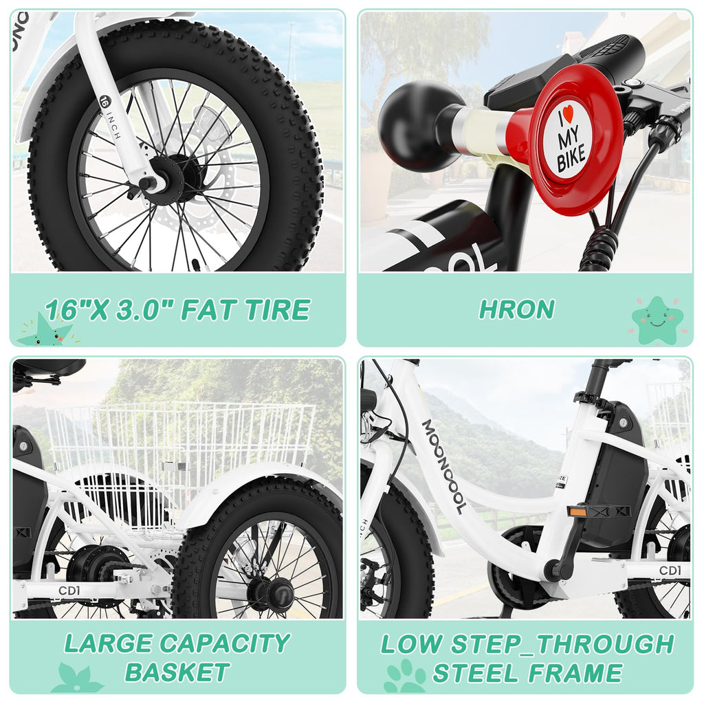 250W 16IN 3 Wheels Electric Tricycle with Removable Battery and Rear Basket A11486