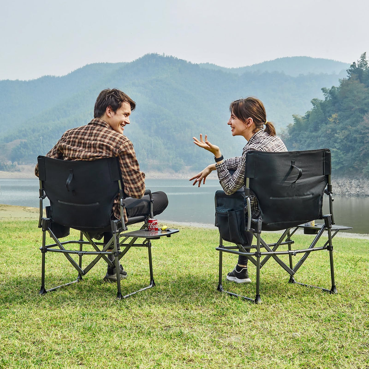 Portable Folding Camping Chair with Side Table, Black K557