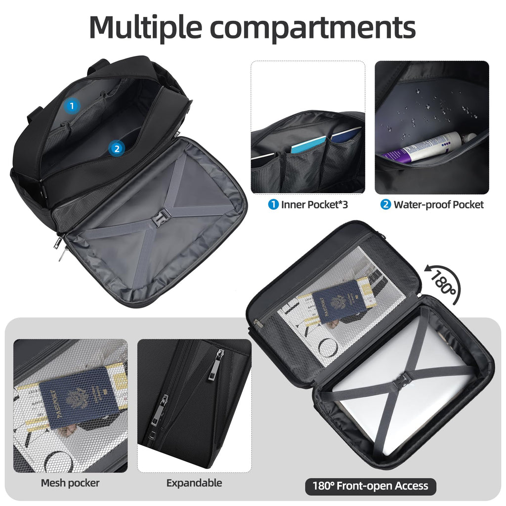 Black Expandable Carry-On Luggage Duffel Bag with Adjustable Strap G9199