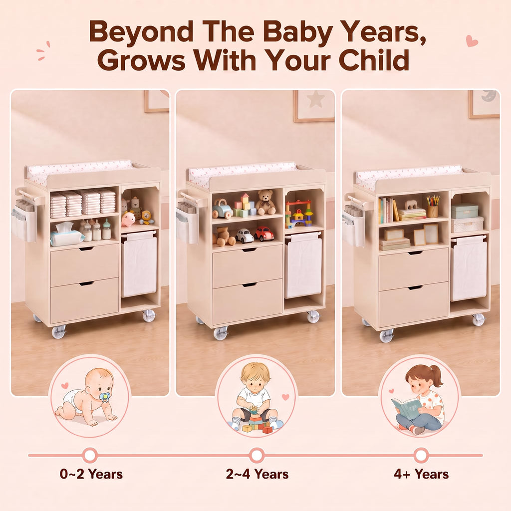 Beige Baby Changing Table Dresser with Drawers E541147