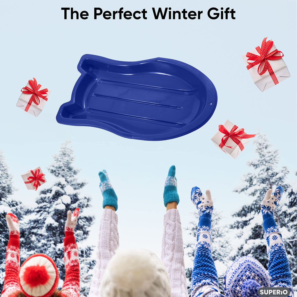 3 Pack Plastic Toboggan Snow Sled with Pull Ropes and Handles O981
