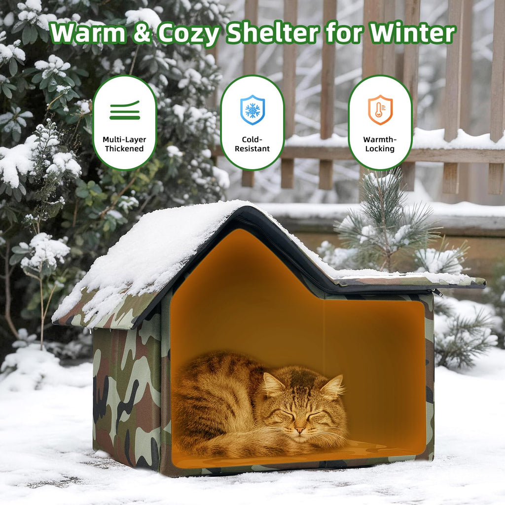 Large Weatherproof Outdoor Cat House with Door and Soft Mat T84194