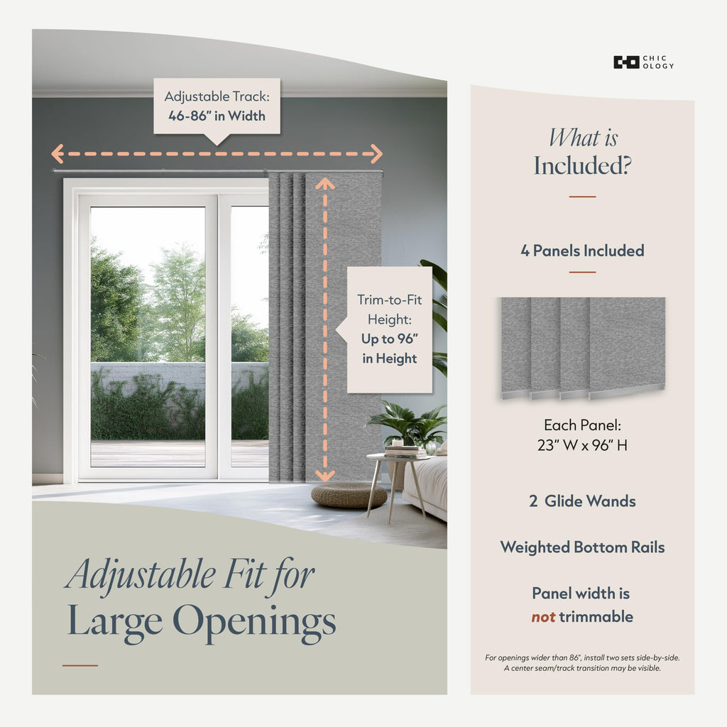 Grey Cordless Sliding Door Panel Track Blinds J474