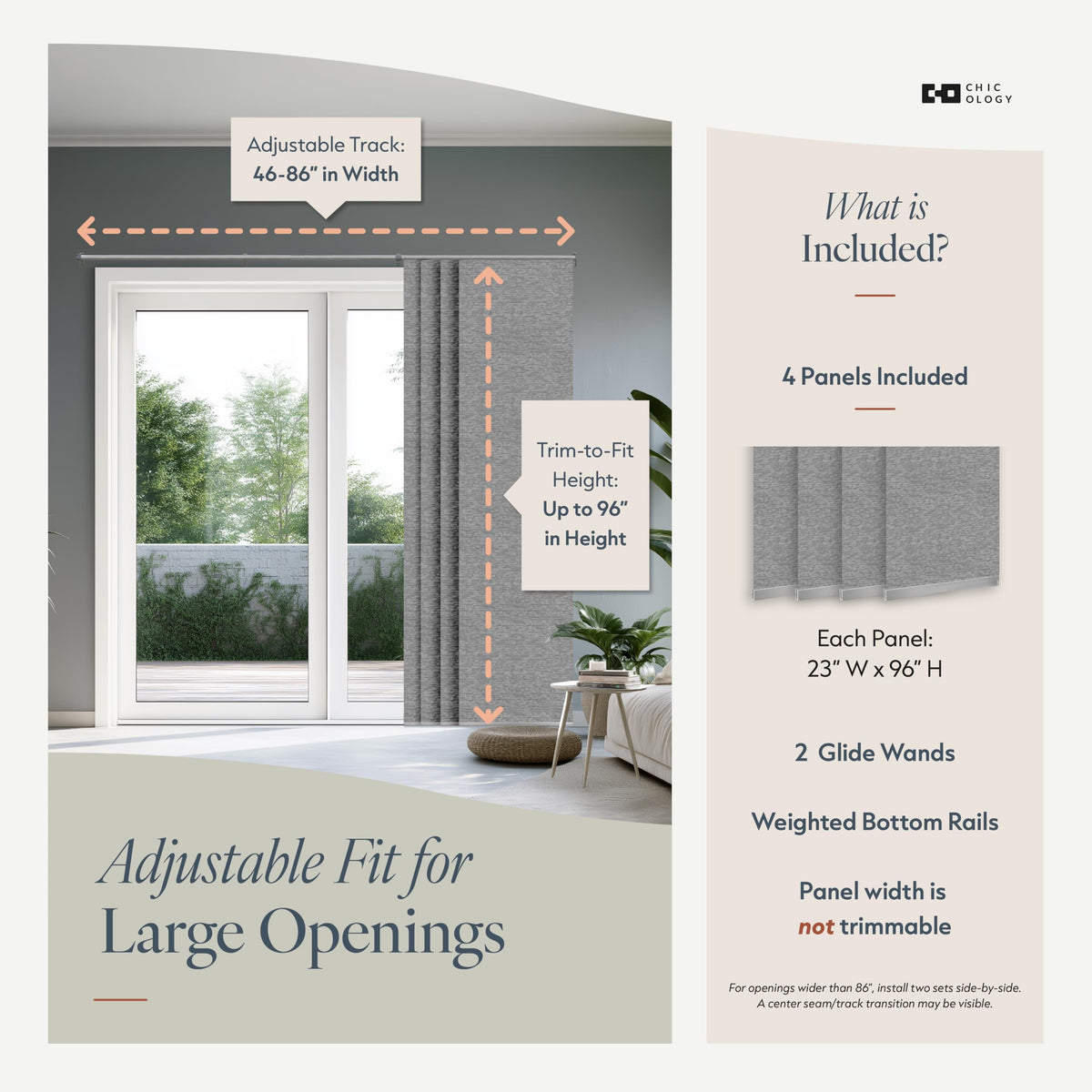 Grey Cordless Sliding Door Panel Track Blinds J474