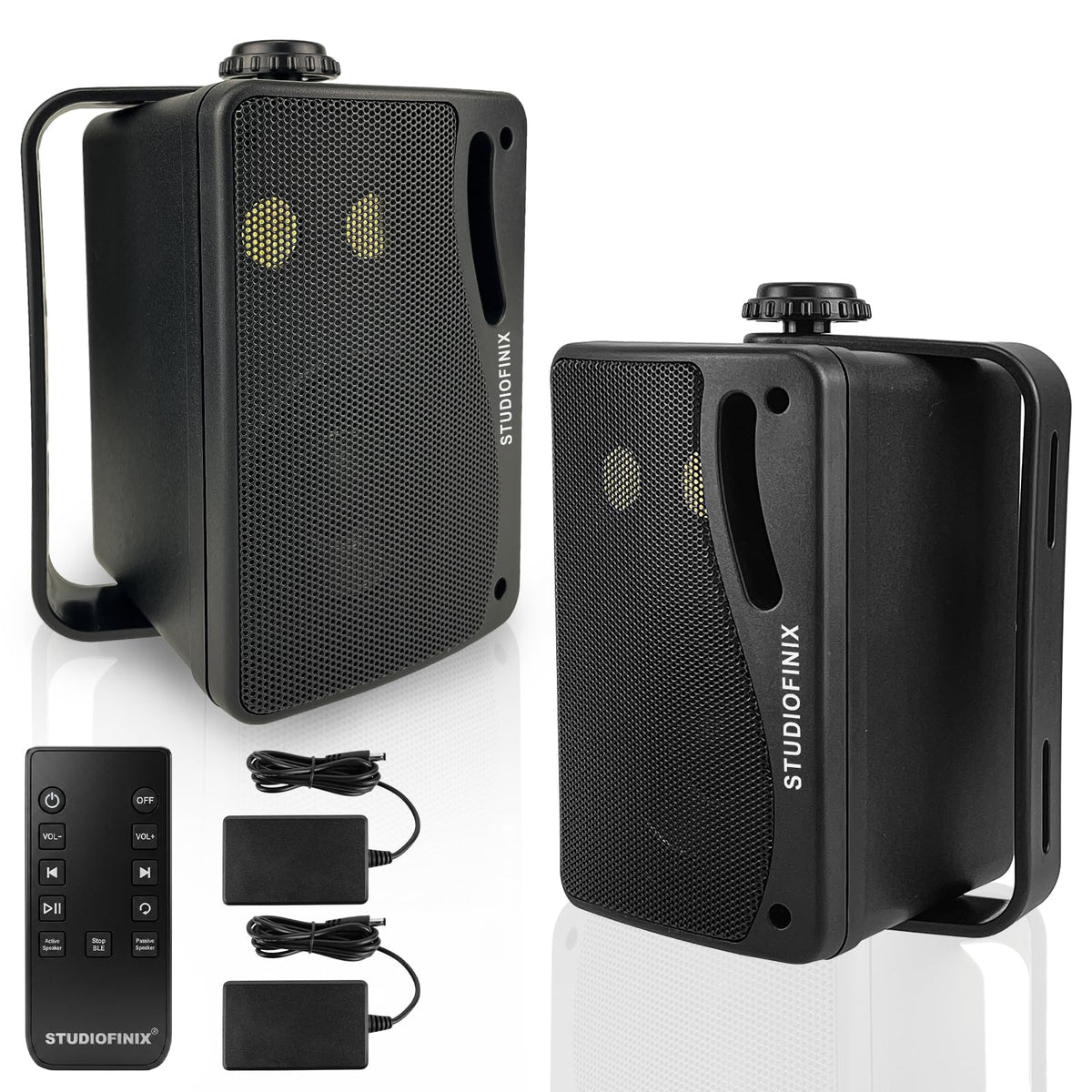 3.5 Inch Indoor Outdoor Wall Mounted Bluetooth Speakers, 200W 3-Way Waterproof, Black, 2 Pack J45389