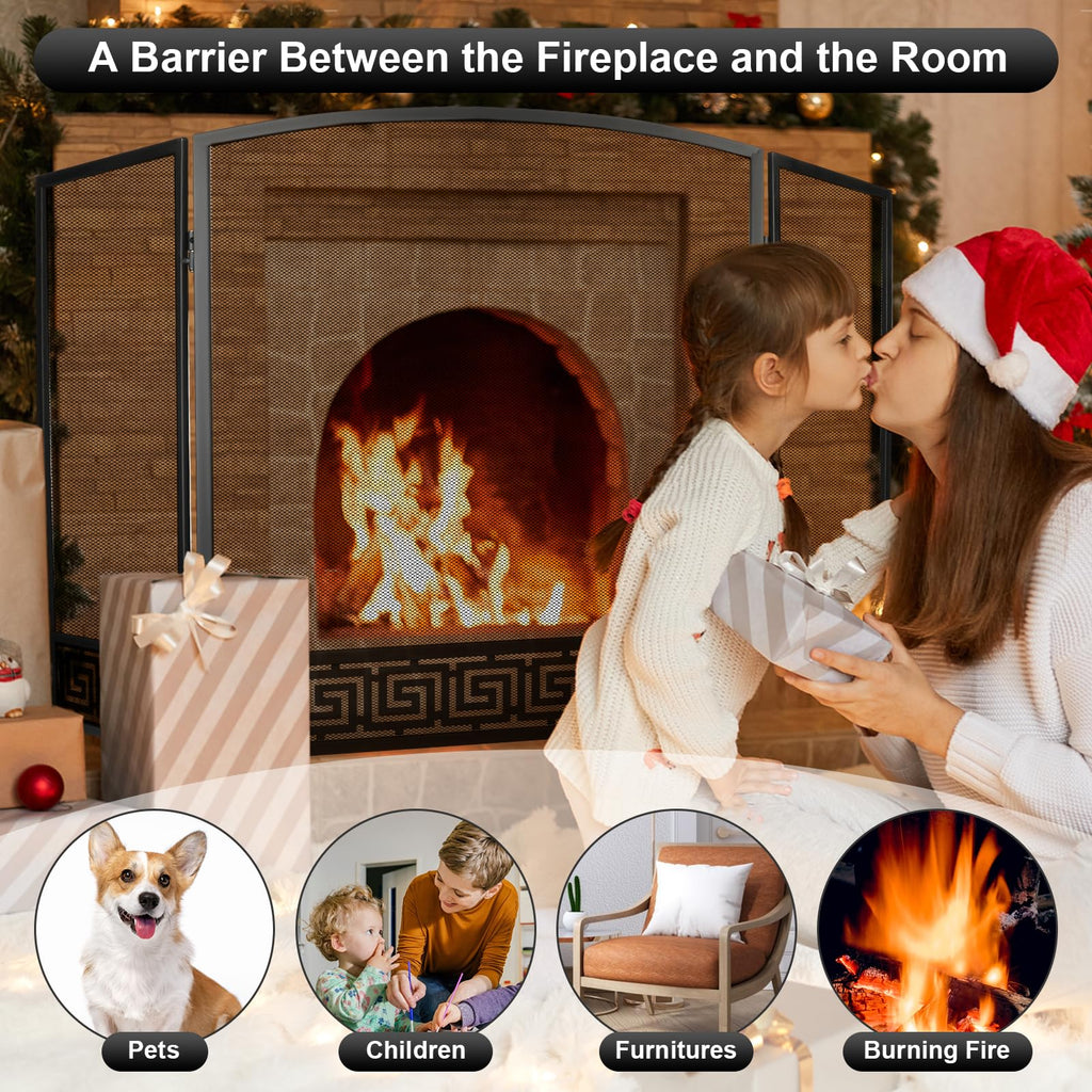 Arched 3 Panel Folding Fireplace Screen M641695