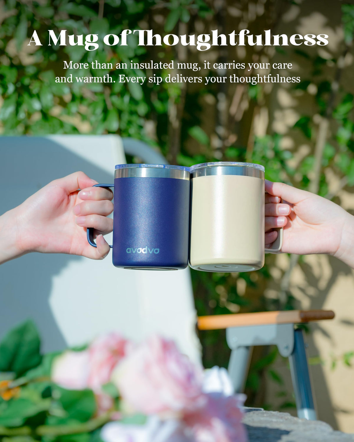 12oz Insulated Stainless Steel Coffee Mug with Lid Set of 2 V754