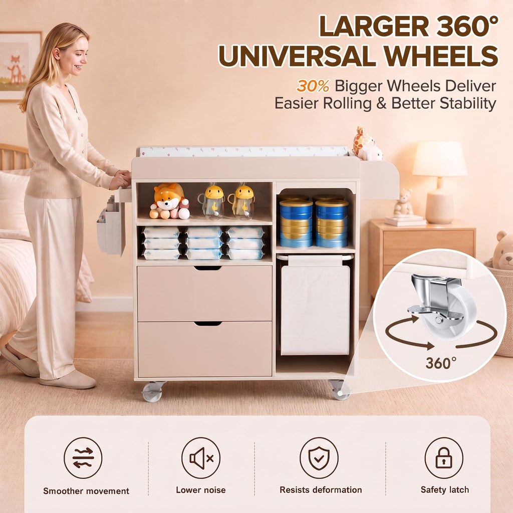 Beige Baby Changing Table Dresser with Drawers E541147