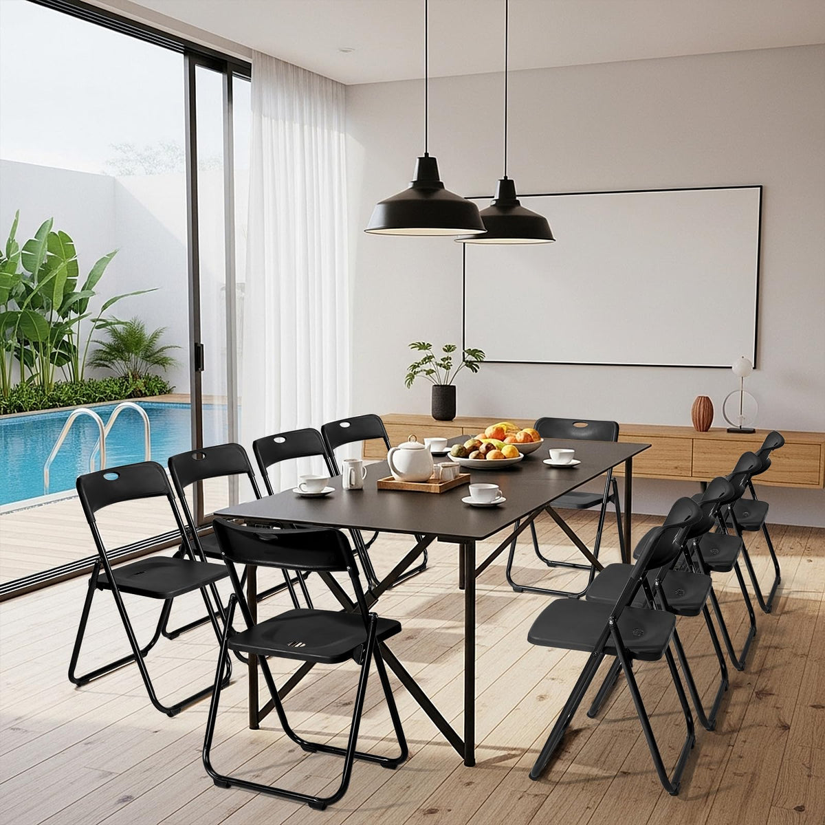 10 PCS Black Plastic Folding Chair W532074