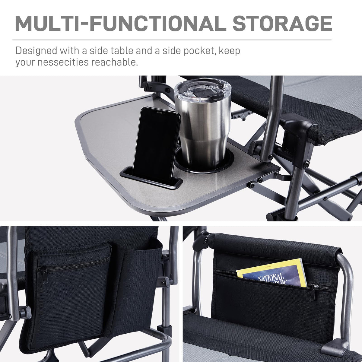 Portable Folding Camping Chair with Side Table, Black K557