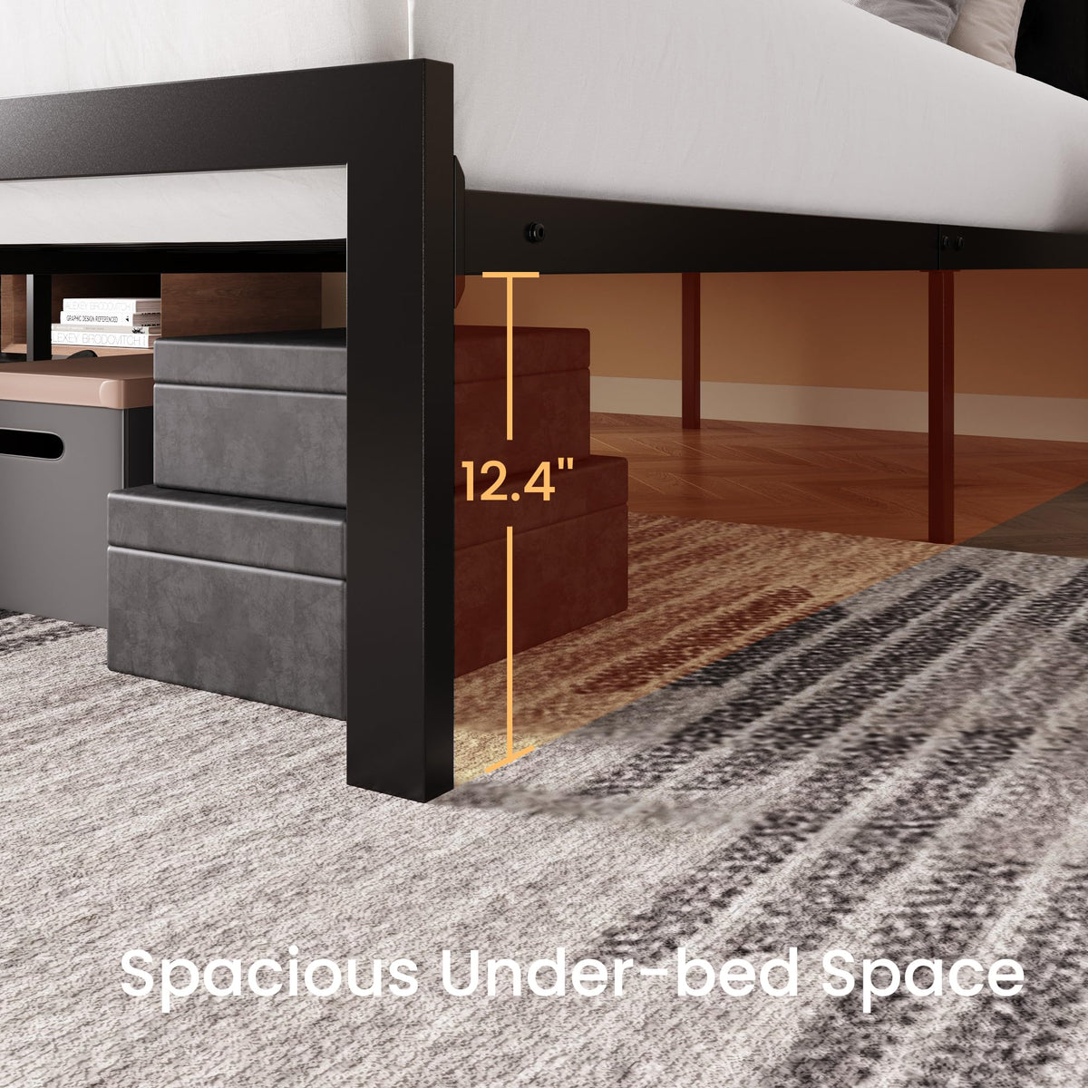Twin Size Metal Bed Frame with Linen Tufted Headboard H8625