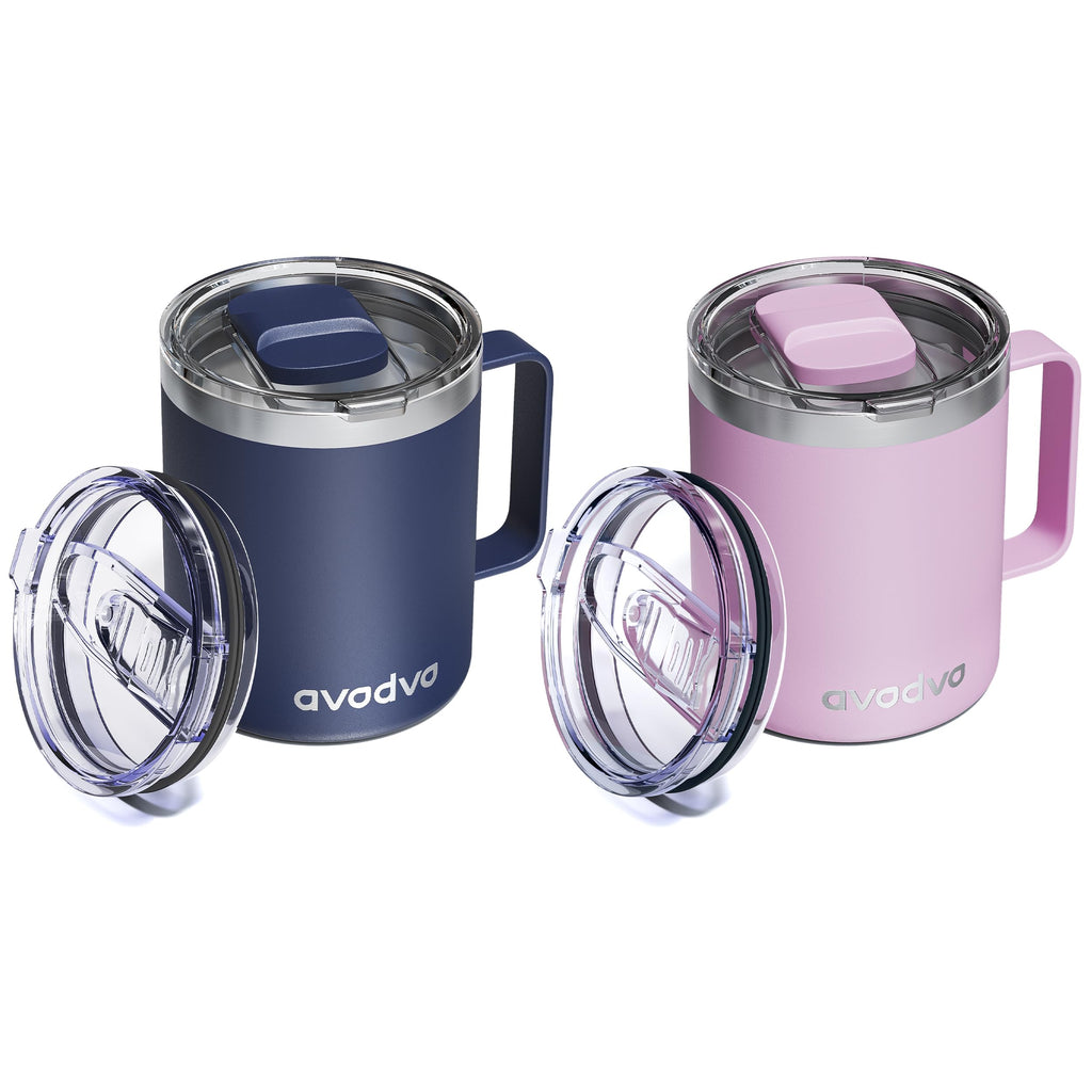 12oz Insulated Stainless Steel Coffee Mug with Lid Set of 2 V754
