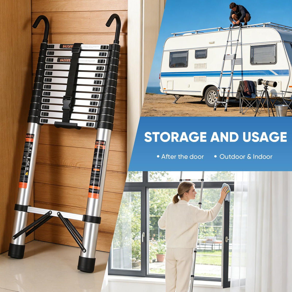 16.5 ft Telescoping Ladder with Hooks 330 lbs X64555