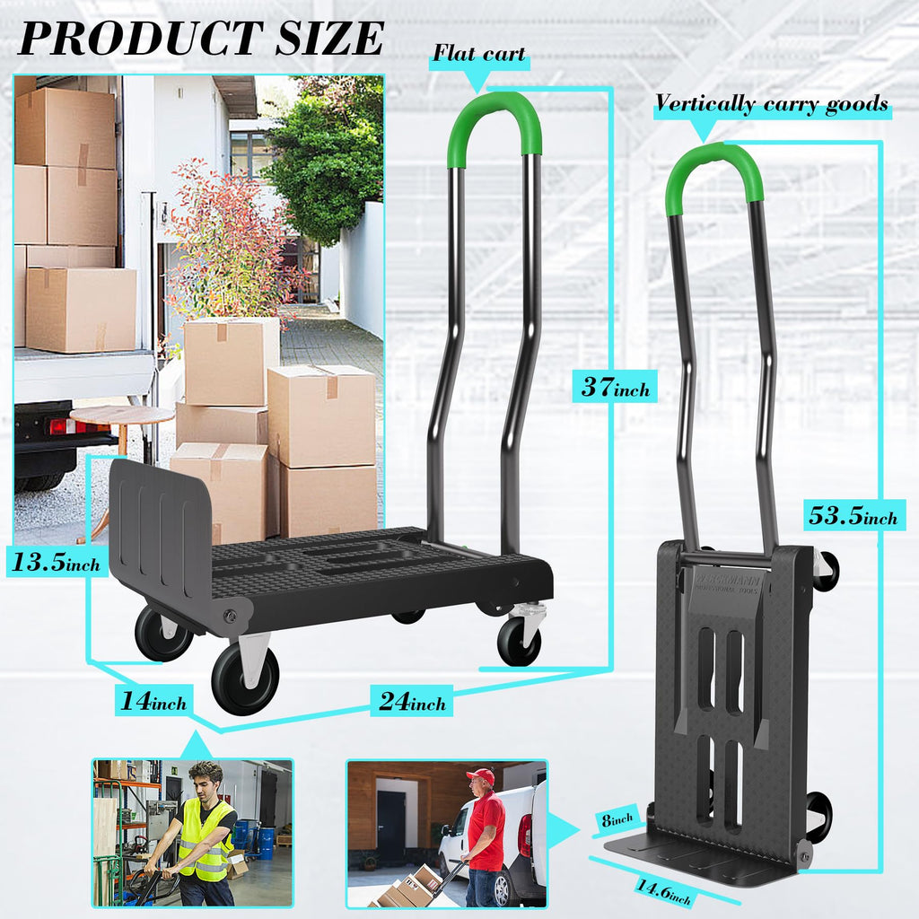 2-in-1 Convertible Hand Truck Dolly, 330LBS Capacity, Foldable Black & Dill Green H66255
