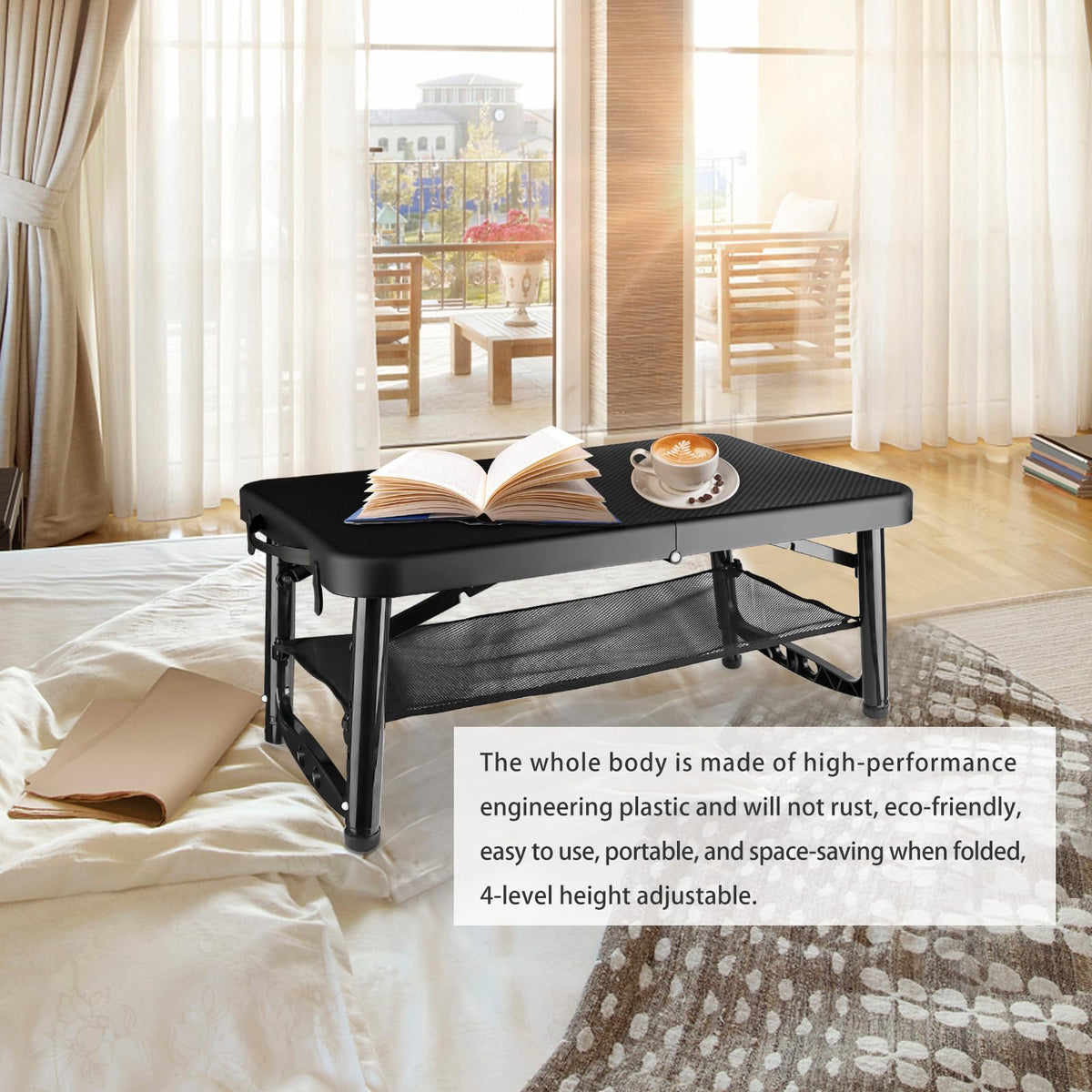 Black 4 Foot Folding Table and Stool Z49771