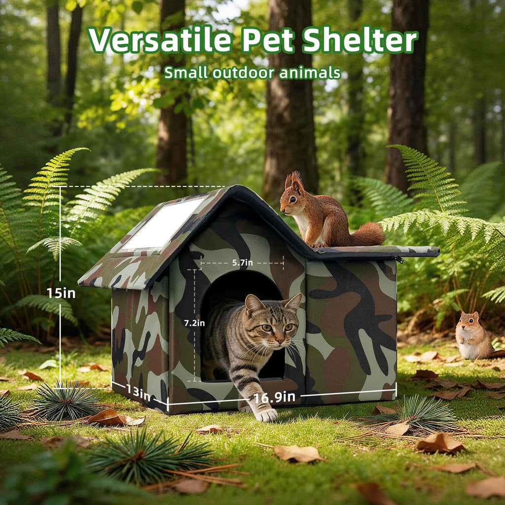 Large Weatherproof Outdoor Cat House with Door and Soft Mat T84194