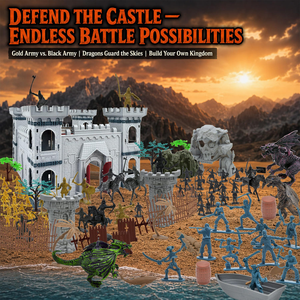 Medieval Castle Building Set with Knights and Dragon E8820