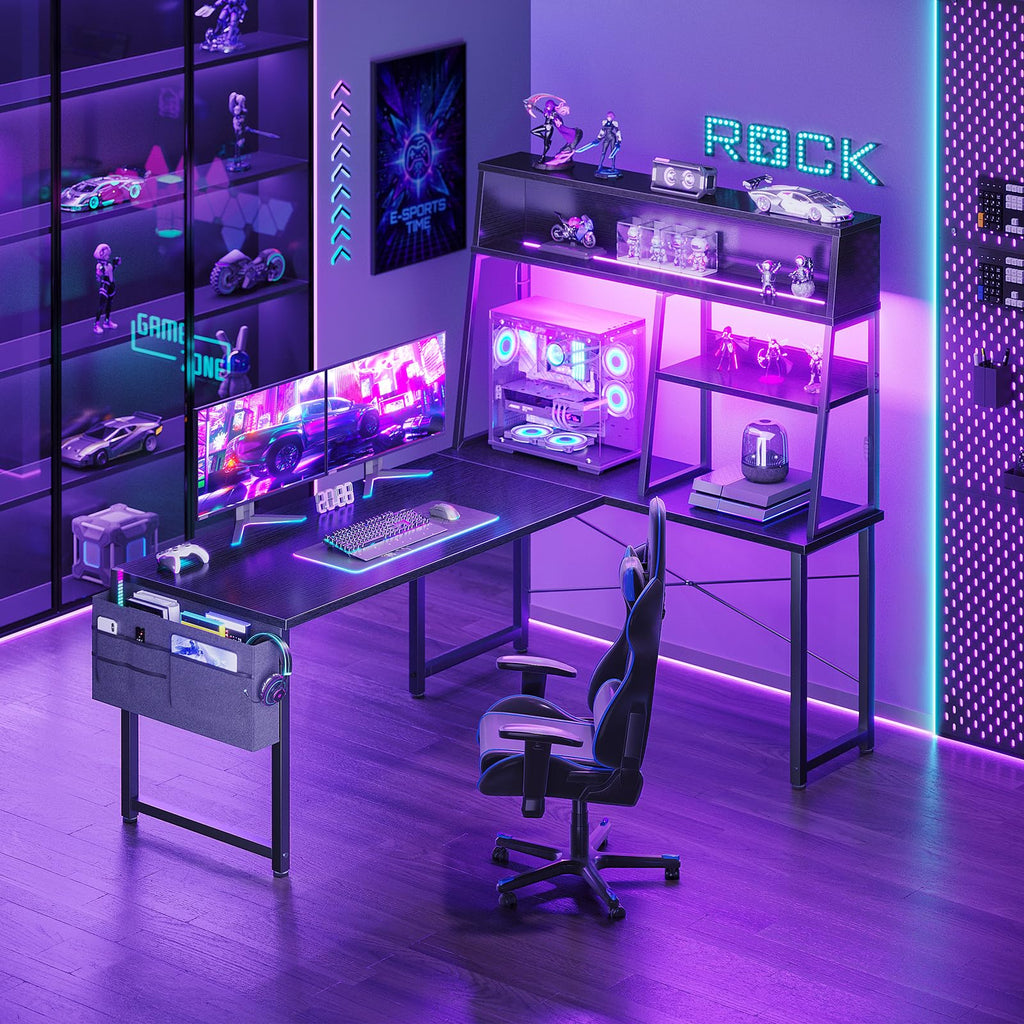 51 Inch L Shaped Gaming Desk with Display Shelves I6740