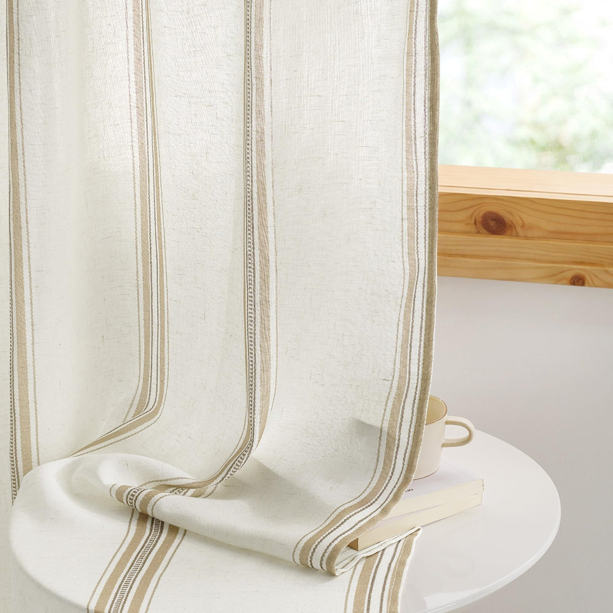 Taupe & White Stripe Linen Curtains 52 x 84 Inch H5251