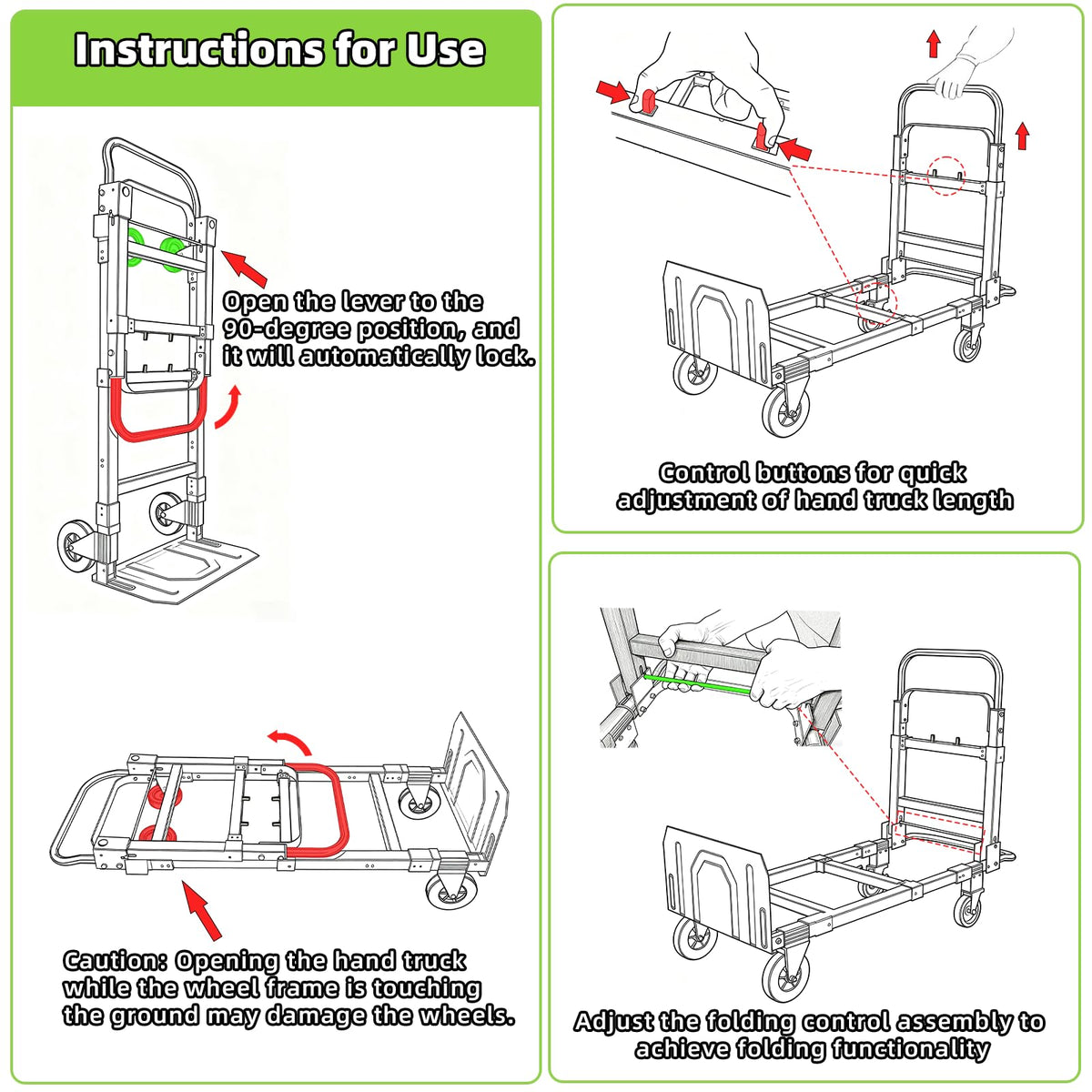 3 in 1 Folding Hand Truck, 600Lbs Capacity Collapsible Cart with Retractable Handle and 4 Rubber Wheels M981