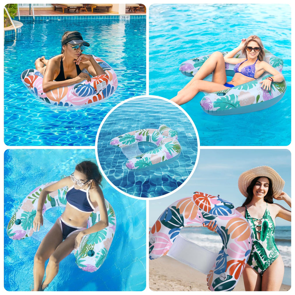 2 Pack Inflatable Pool Float Chair with Cup Holder S360