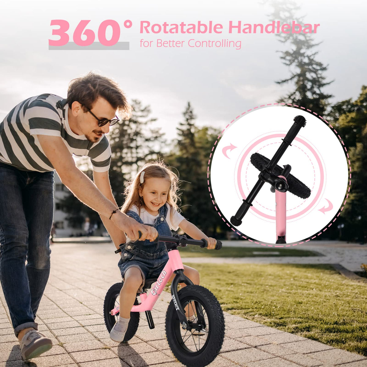 12" No Pedal Balance Bike with Inflatable Rubber Tires R678509