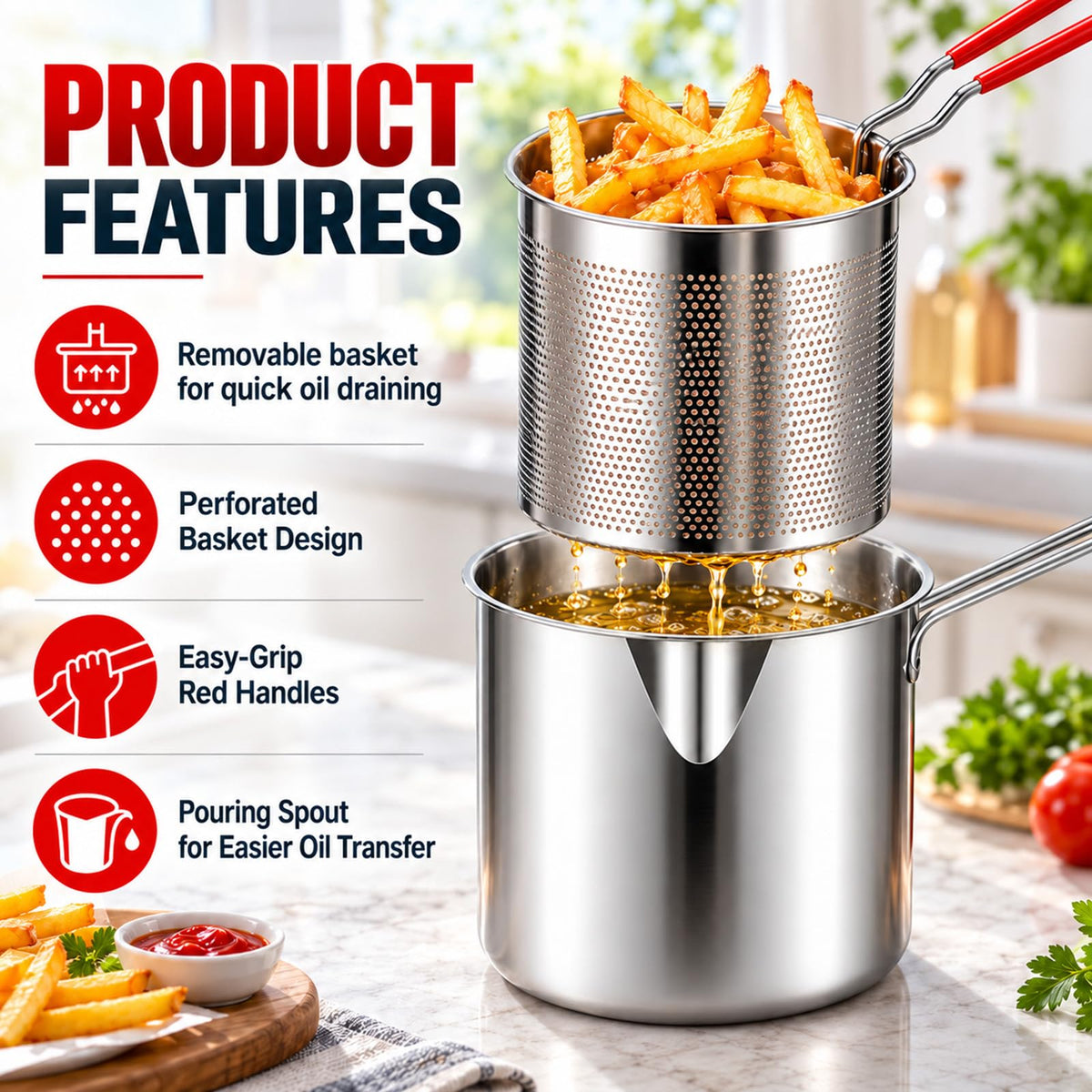 Stainless Steel Pot with Draining Basket, Five Piece Set Y549876