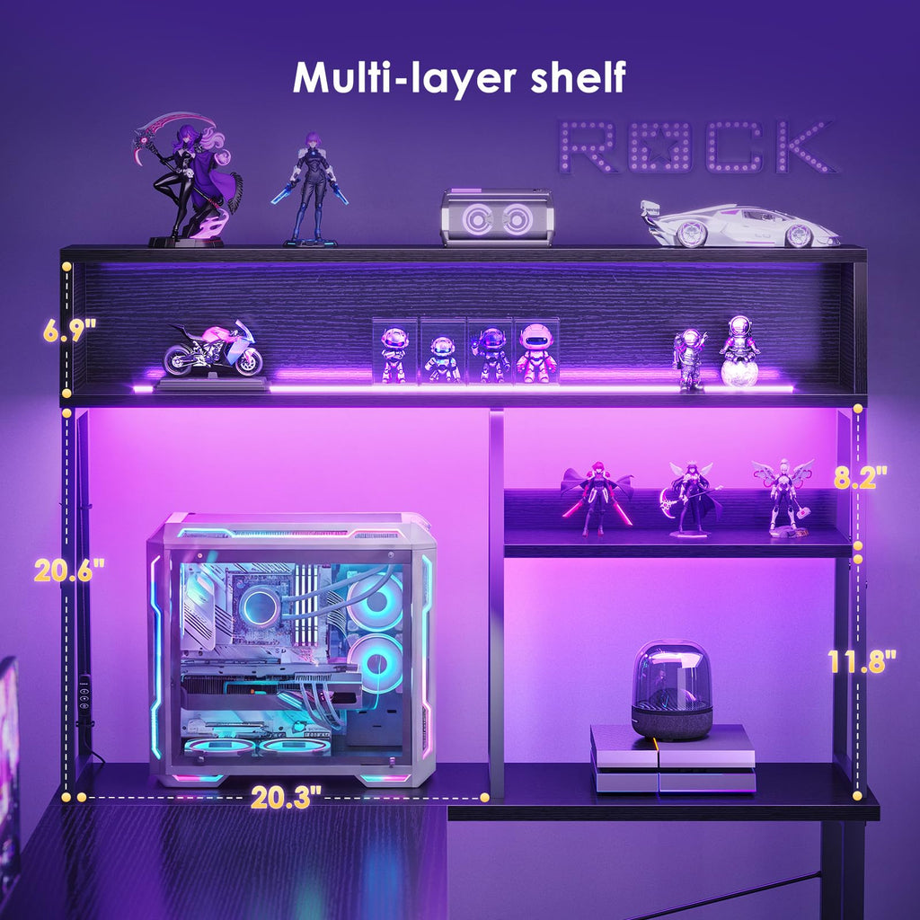 51 Inch L Shaped Gaming Desk with Display Shelves I6740