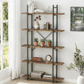 5 Tiers Rustic Brown and Metal Bookshelf C35680