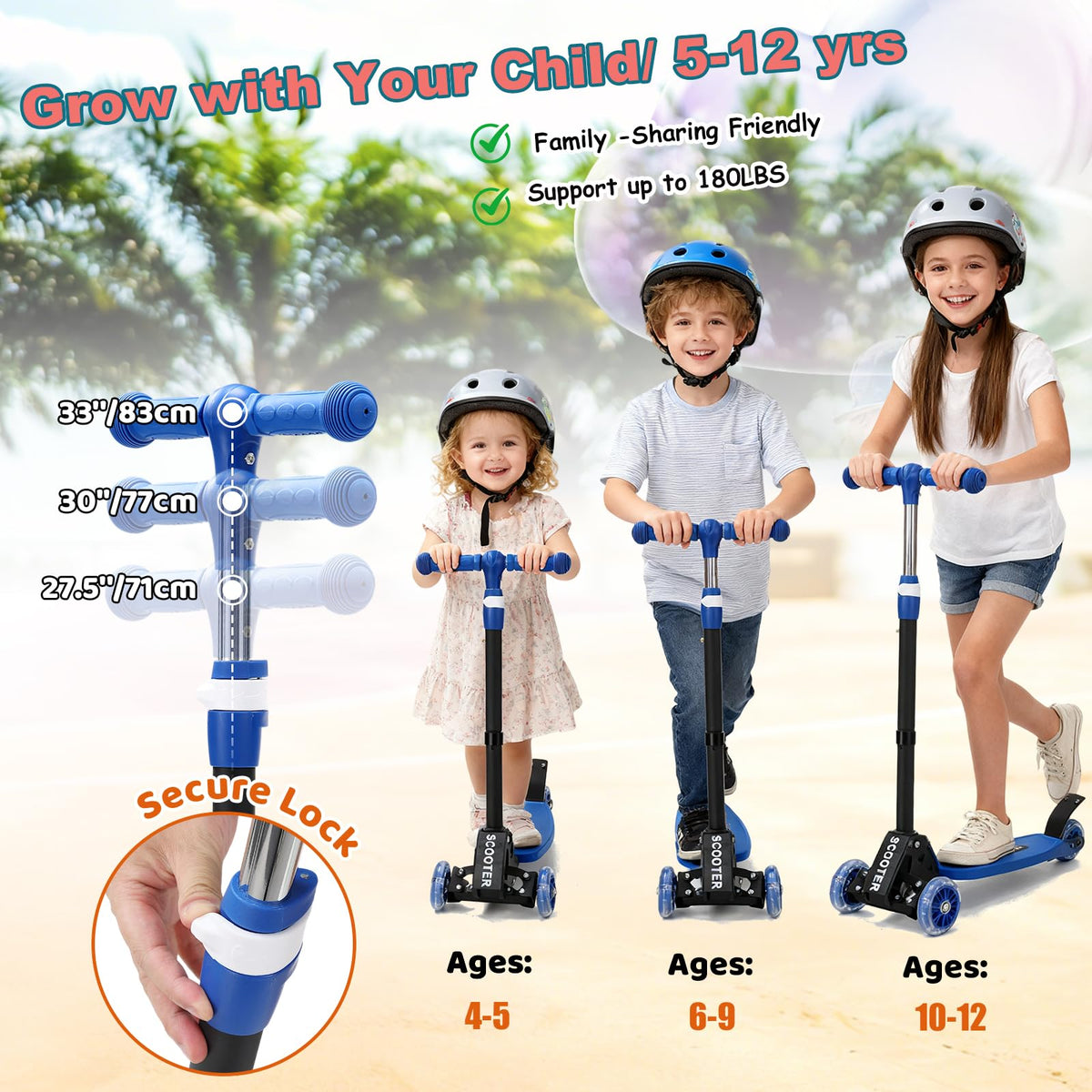 3 Wheel Kids Scooter with LED Light-Up Wheels V54239