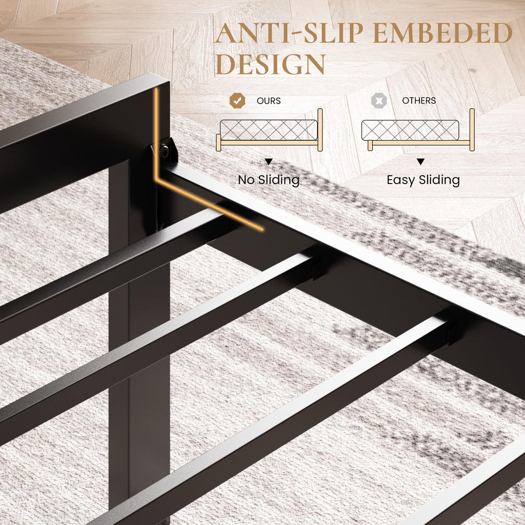 Twin Size Metal Bed Frame with Linen Tufted Headboard H8625