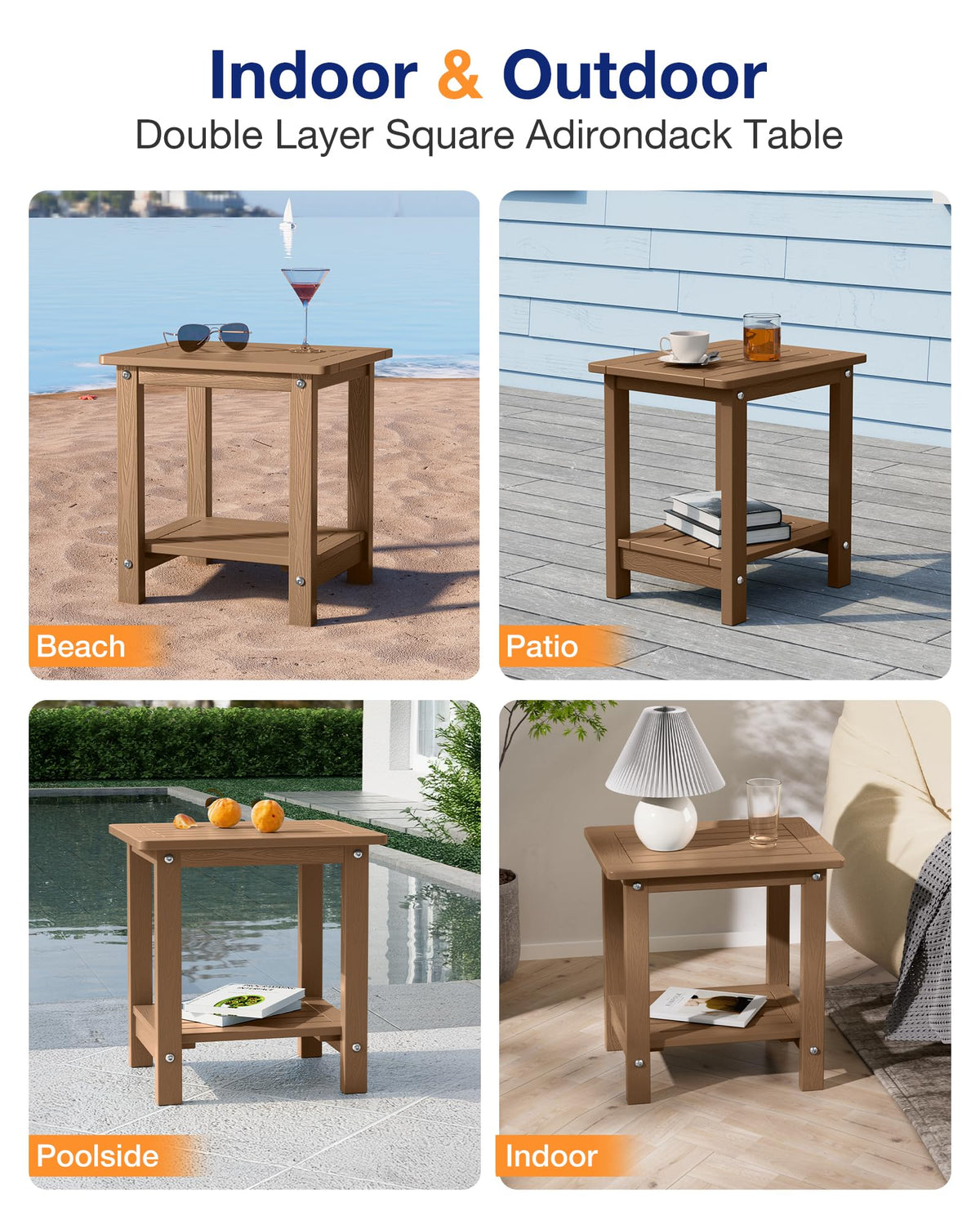 Outdoor Side Table Set of 2 Weather Resistant 2-Tier P811627