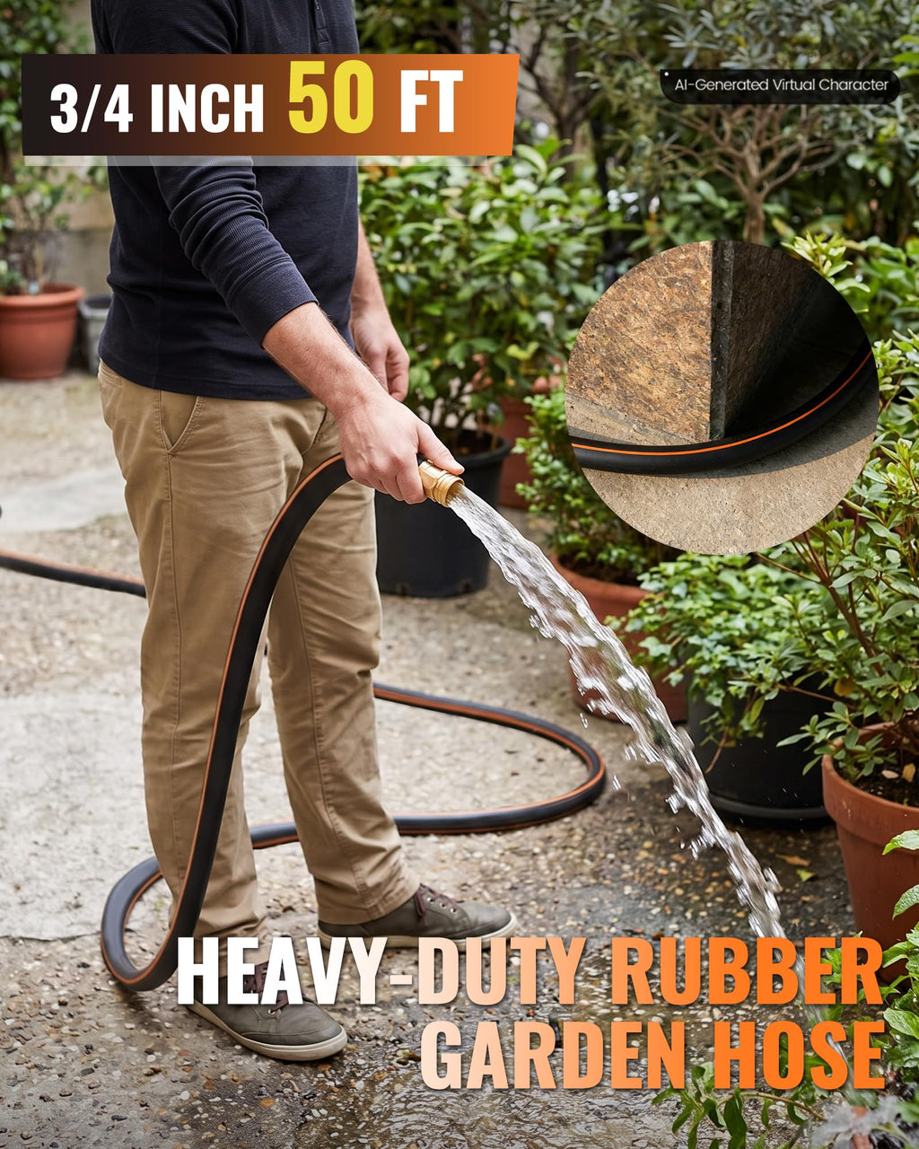 Heavy Duty Rubber Garden Hose 50FT x 3/4" G6170