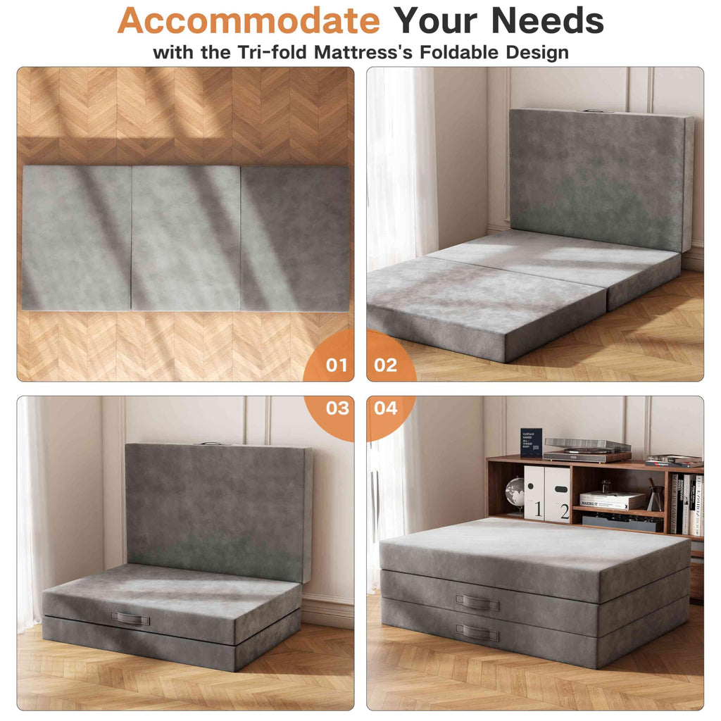 4 inch Twin Tri-Fold Memory Foam Mattress with Washable Cover K279434