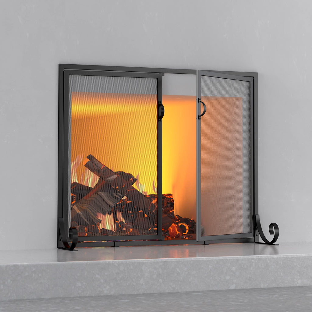 Hinged Double Door Fireplace Mesh Guard R9688