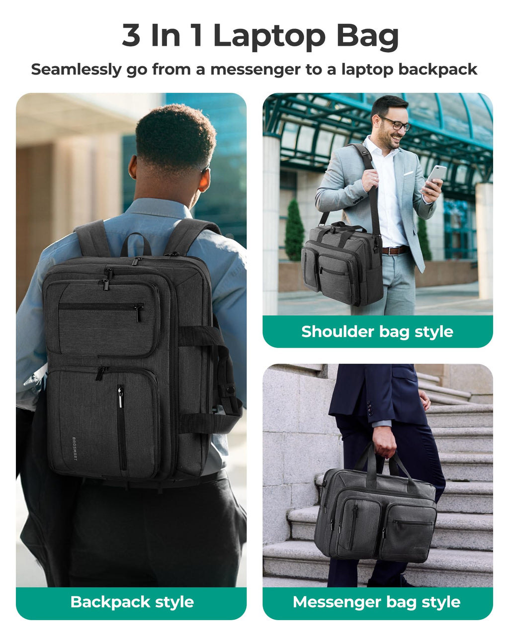 3 In 1 Laptop Bag 17.3 Inch Water-Repellent Black S25179