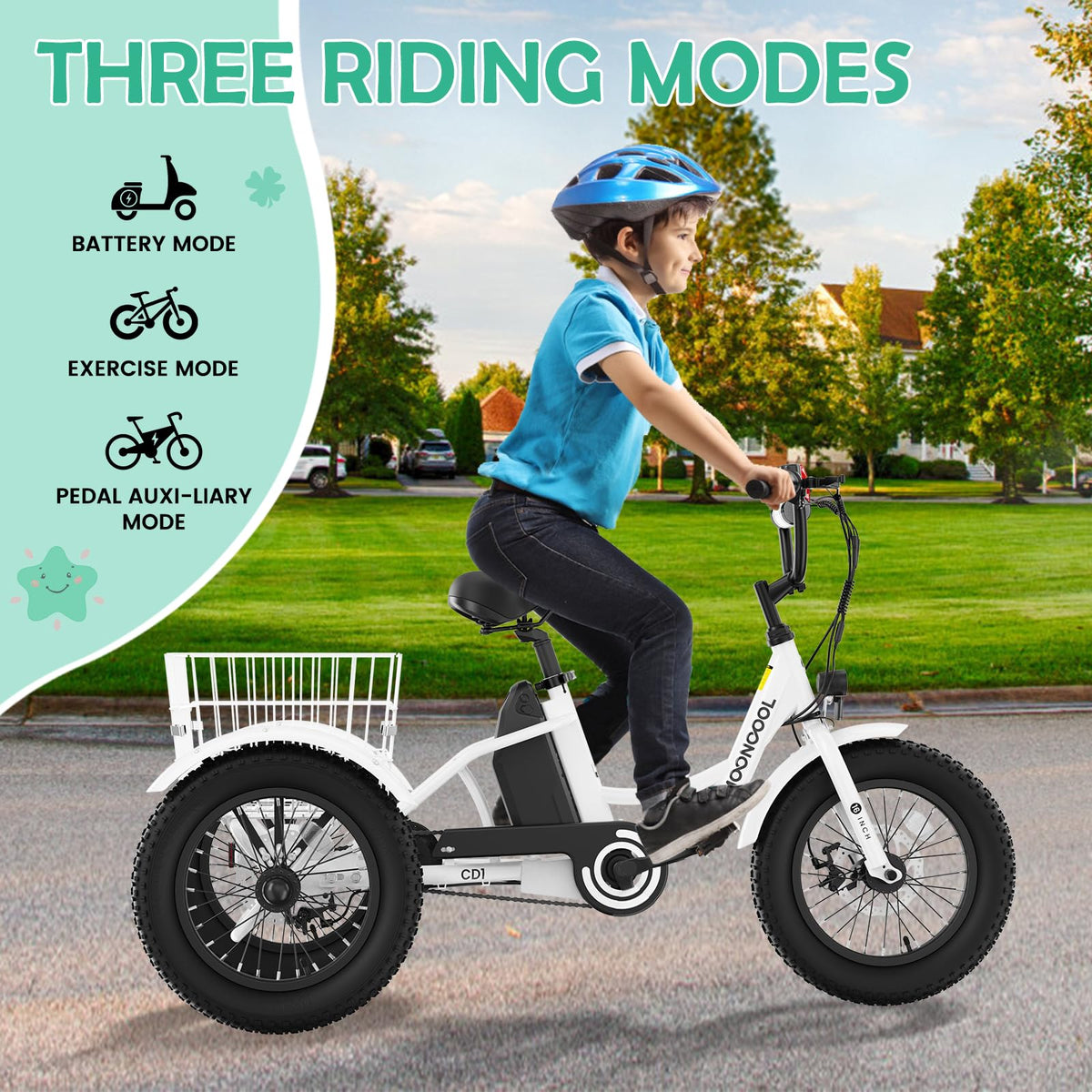 250W 16IN 3 Wheels Electric Tricycle with Removable Battery and Rear Basket A11486