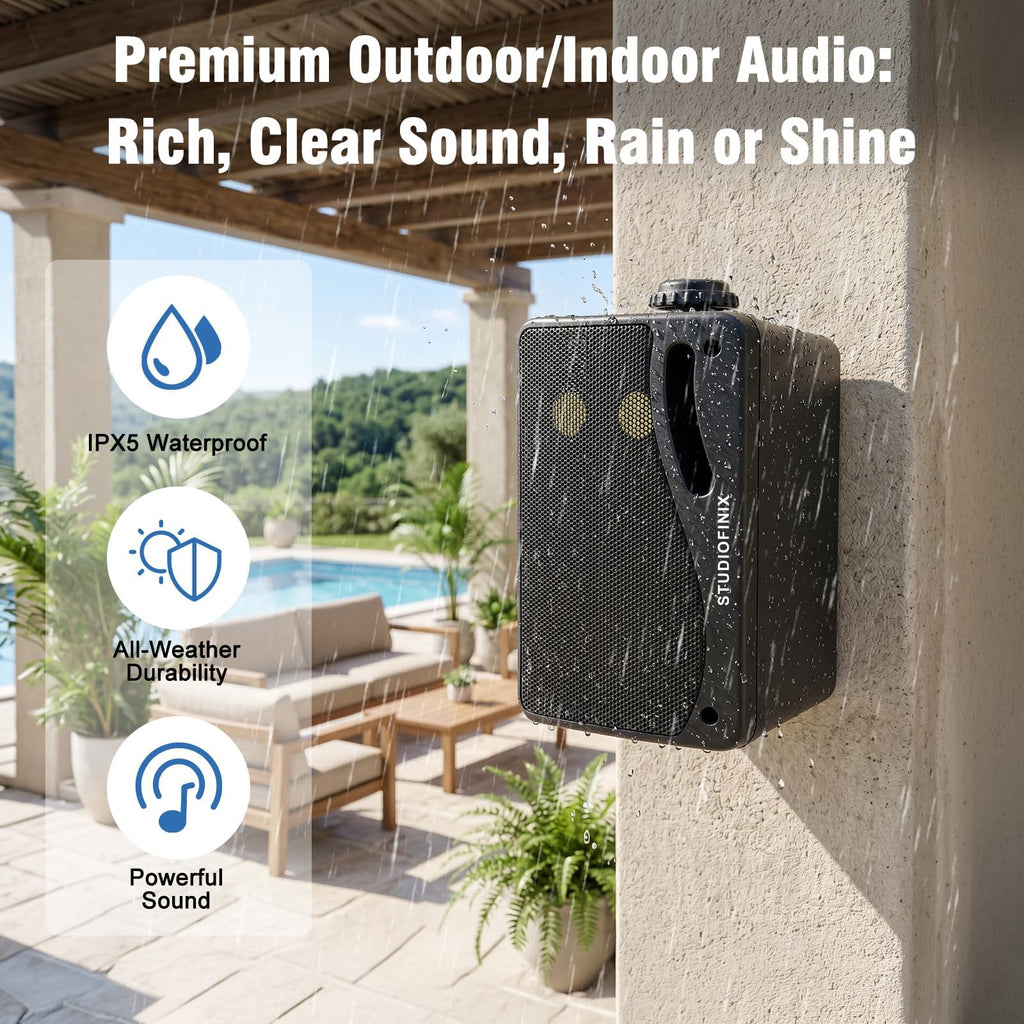 3.5 Inch Indoor Outdoor Wall Mounted Bluetooth Speakers, 200W 3-Way Waterproof, Black, 2 Pack J45389