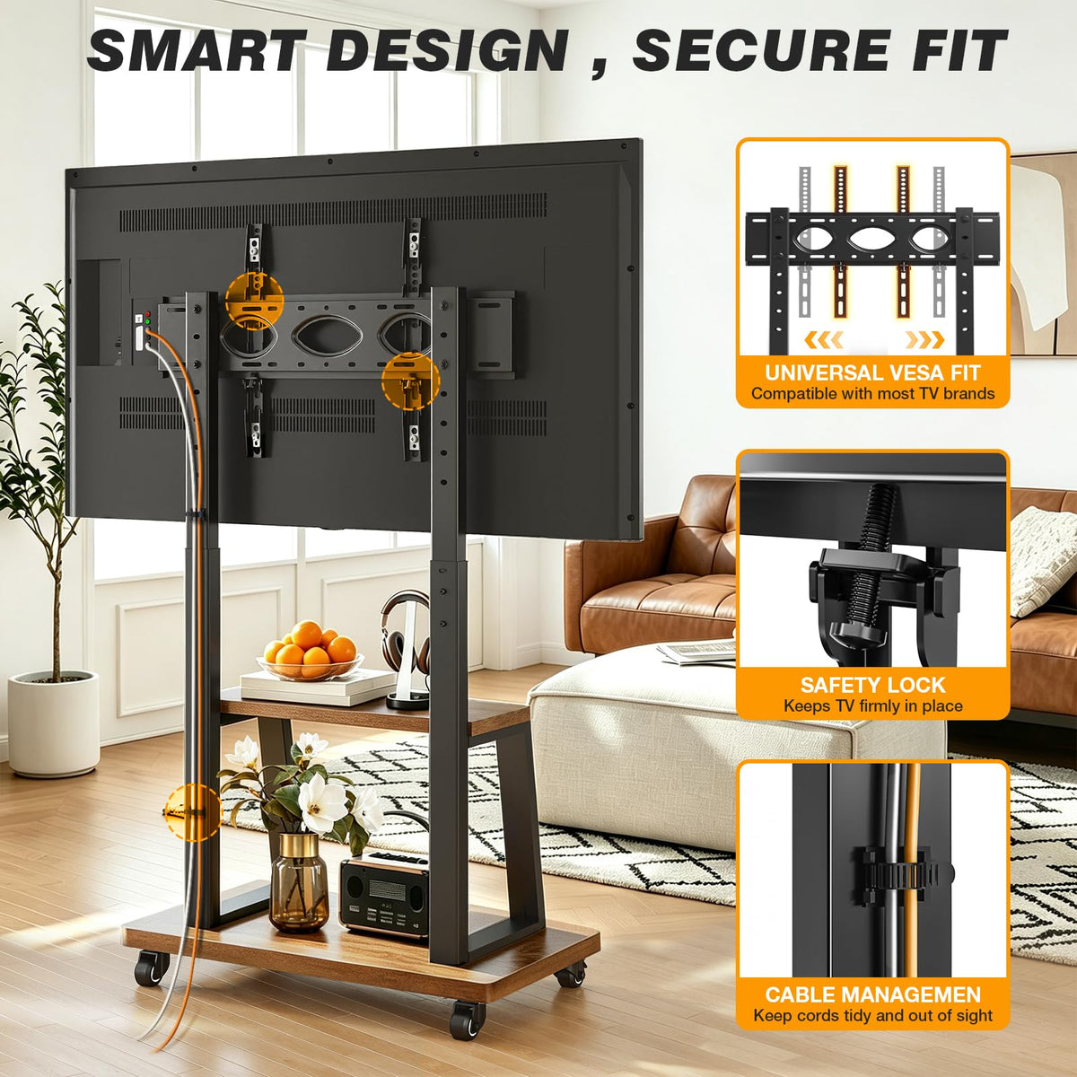 Mobile TV Cart for 37"-75" TVs with Wheels P65754