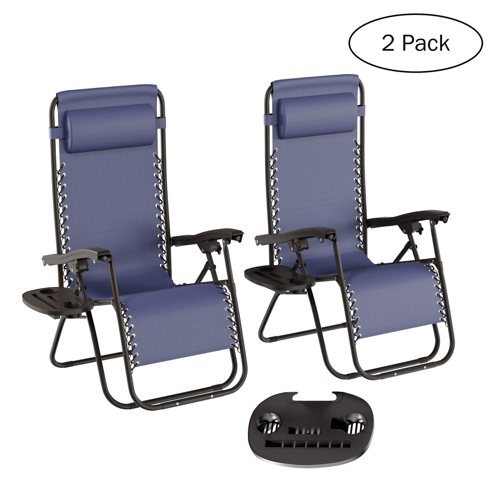Set of 2 Navy Zero-Gravity Chairs with Side Table F959