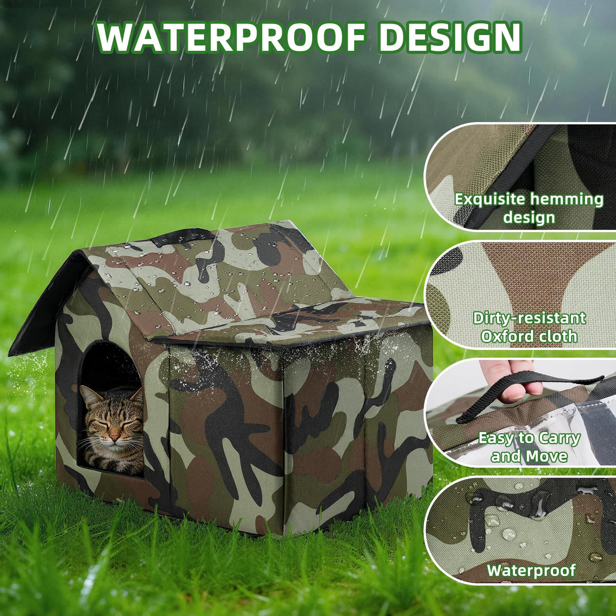 Large Weatherproof Outdoor Cat House with Door and Soft Mat T84194