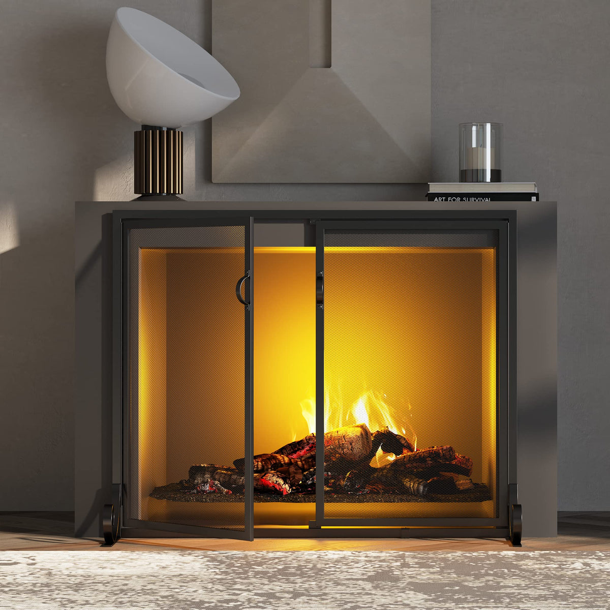 Hinged Double Door Fireplace Mesh Guard R9688